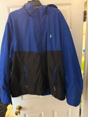 Ralph Lauren Blue and Black Hooded Windbreaker Jacket
